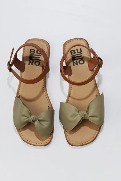 Bueno Shoes Sandale plate pentru femei din piele kaki maro 01wu3424
