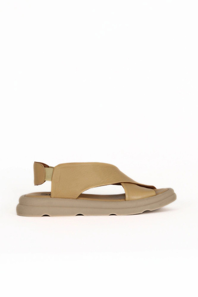 Bueno Shoes Sandale plate de damă din piele bej 01wa2603