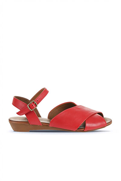 Bueno Shoes صندل نسائي مسطح من الجلد باللون الأحمر 01wa4403