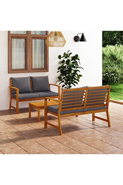 Concept Set mobilier de grădină cu perne, 3 piese, lemn masiv acacia