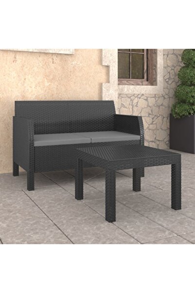 Concept Set mobilier de grădină cu perne, 2 piese, antracit, PP ratan