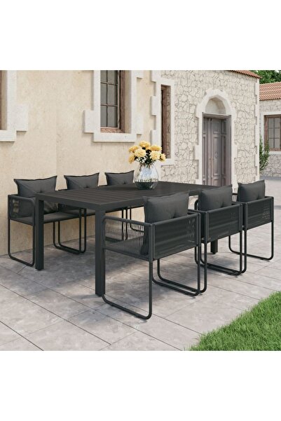 Concept Set mobilier masă de grădină, 7 piese, negru, ratan PVC