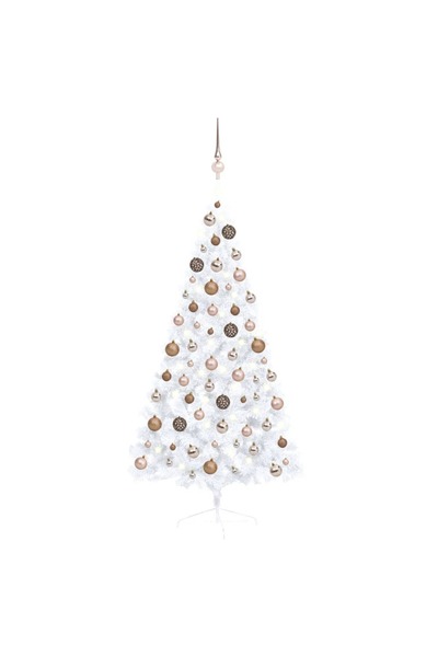 Concept Brad Crăciun artificial jumătate set LED & globuri alb 150 cm