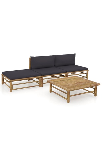 Concept Set mobilier de grădină, 4 piese, perne gri închis, bambus