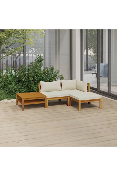 Concept Set mobilier grădină cu perne crem, 4 piese, lemn masiv acacia