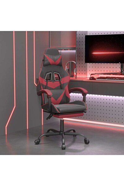 Concept Scaun de gaming cu suport picioare, negru/roșu vin, piele