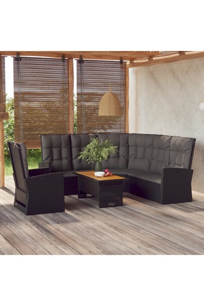 Concept Set mobilier de grădină cu perne, 3 piese, negru, poliratan