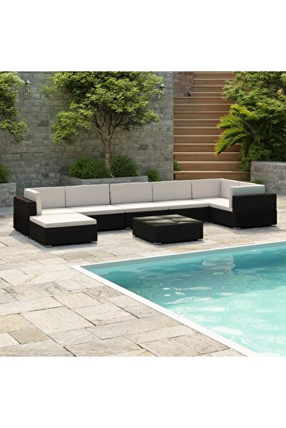 Concept Set mobilier de grădină cu perne, 8 piese, negru, poliratan