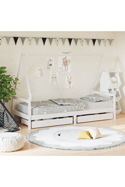Concept Cadru de pat cu sertare de copii, alb, 90x200 cm lemn masiv pin