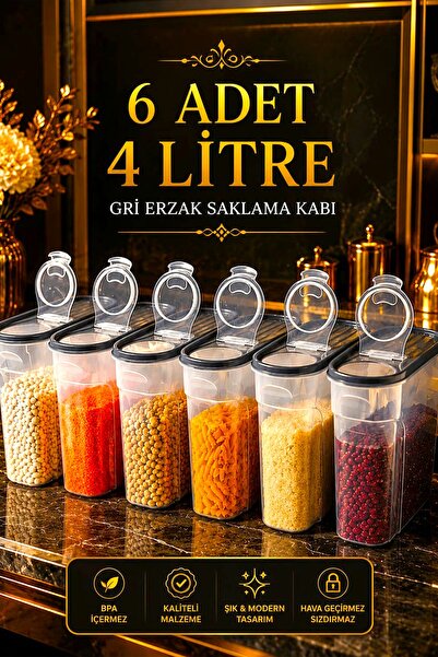 SWENCRAFT 6 Adet 4 Litre Sızdırmaz Erzak Bakliyat Kiler Box Saklama Kabı 6 'l...