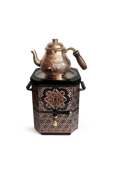 EMSALSAN Bakır Jel Yakıtlı Nostaljik Semaver Çay Kazanı 3L Eskitme Vernikli