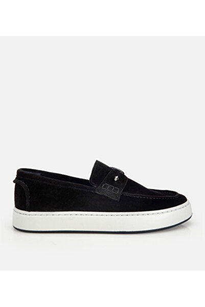 Hotiç Men's Leather Suede Black Metal Detailed Casual Loafers