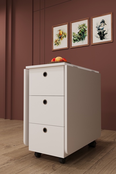 asratrend Lüks Katlanır Mutfak Yemek Masası %100 MDF Pratik Çekmeceli Çalışma Masası KM100