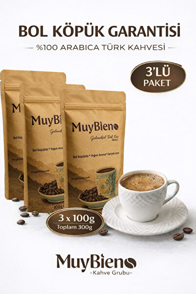 Muybieno Türk Kahvesi 3x100g %100 Arabica Bol Köpüklü Yoğun Aromalı Taze Öğüt...