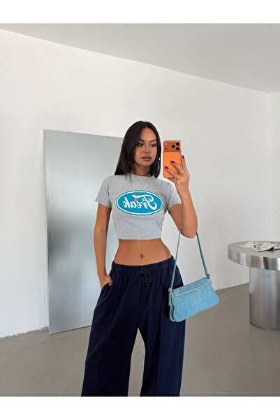 mydukkan.co Freak Printed Crop Basic - Γκρι
