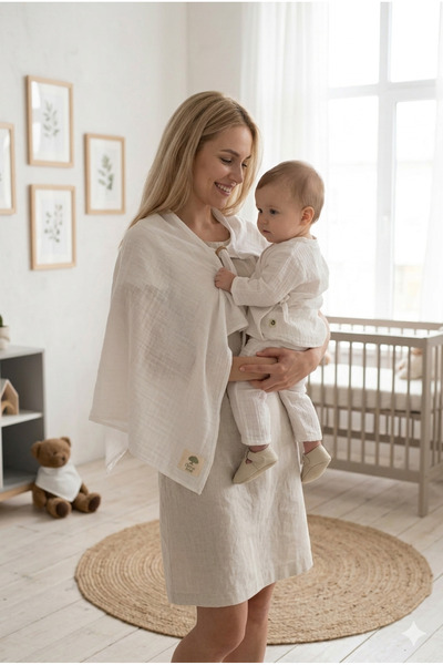 Olivo Mini Newborn Baby Stroller Nursing Cover 2in1 Cream 2 Layers Muslin