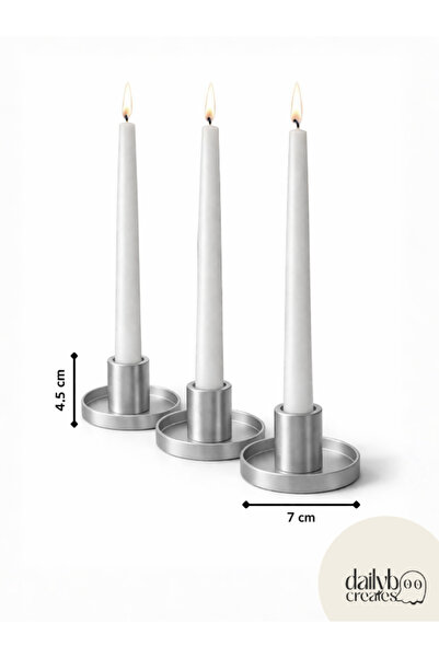 Dailyboo Creates 3'lü Gümüş Mumluk Seti- Modern Dekoratif Şamdan Seti- Mumluk...
