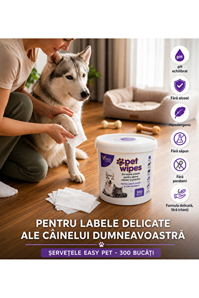 VEBOX Șervețele umede Easy Pet tip prosop, 300 de bucăți, servetele de curăța...