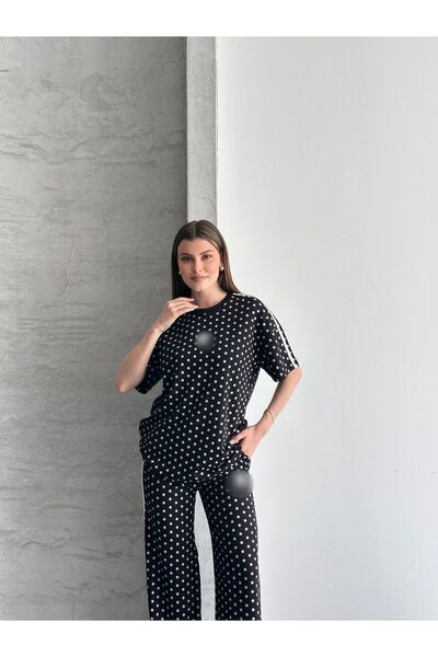 mylunessa Set de trening negru cu dungi și model cu buline