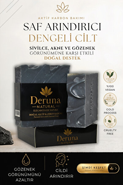 DERUNA NATURAL Aktif Karbon Sabunu | Siyah Nokta Karşıtı Detoks Bakım | Soğuk...