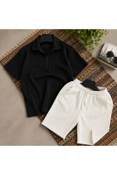 WENMİNG Men's Ottoman Fabric Zipper T-Shirt Shorts Summer Bottom Top Set