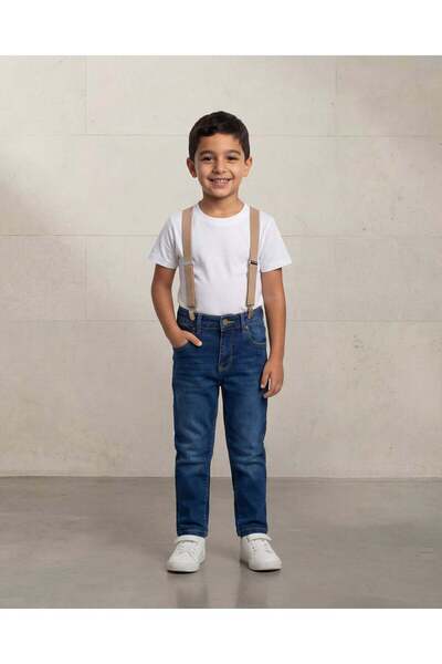 REDTAG Boys Blue Regular Fit Suspender Jeans
