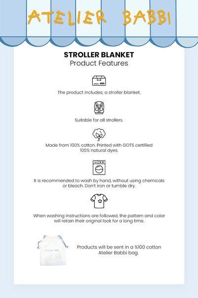 Atelier Babbi 100% Cotton Stroller Cover - Theatre / Blue