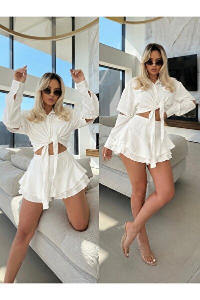 Pretty Women's Cotton suit consisting of a skirt, trousers and shirt