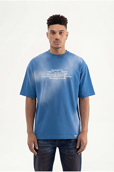 Machinist Tricou oversize pentru bărbați, cu logo M și aplicații, culoare indigo