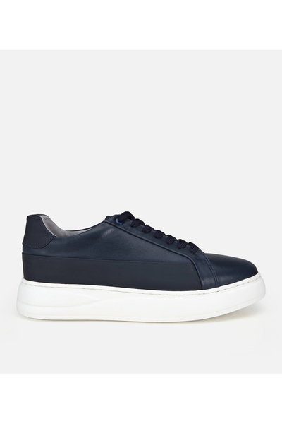 Hotiç Men's Leather Navy Blue High-Sole Casual Shoes