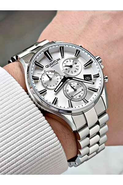 Quantum Functional Silver Color Sapphire Glass Steel Band Steel Case Men's Wr...