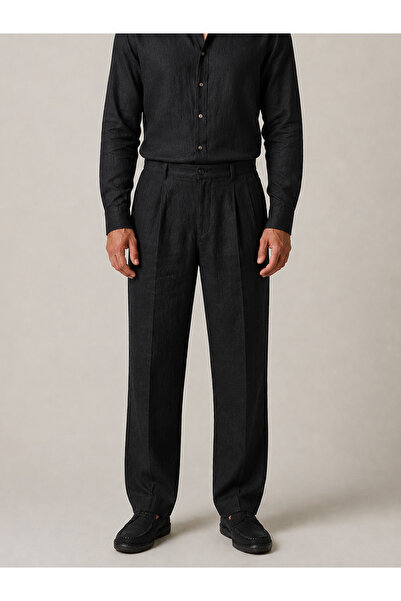 Xint Erkek Siyah %100 Keten Regular Fit Pantolon