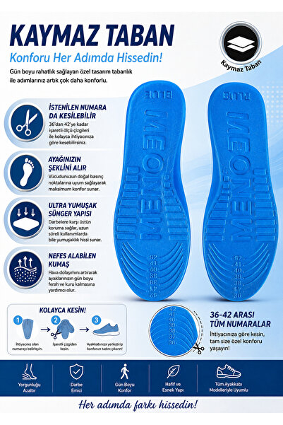 Kesilebilir Memory Foam Hafızalı Sünger Ayakkabı Tabanlığı - Konforlu Ve Ortopedik Tabanlık