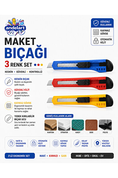 Utility Knife Plastic Snap Blade 3 Mixed Colors