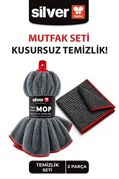 SİLVER HOME Set cap de mop din microfibră și cârpă de bucătărie Antracit Prof...