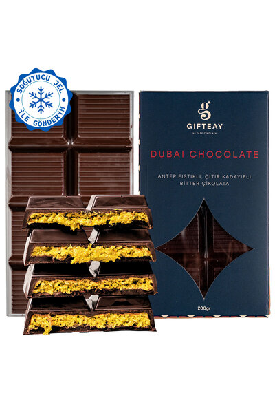 Taze Çikolata Gifteay Bitter Dubai Çikolatası %75 Gerçek Antep Fıstığı Ezmesi...
