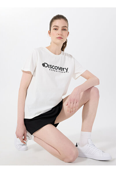 Discovery Expedition D4SL-TST3053 Kırık Beyaz Bisiklet Yaka Kadın T-Shirt