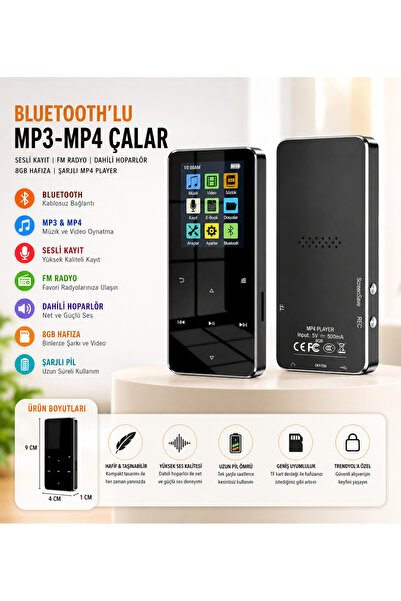 SIGHTZER Bluetooth Lu Mp3-mp4 Çalar Ses Kayıt Fm Radyolu Şarjlı Mp4 Player Da...