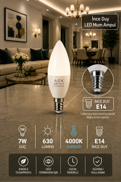 Aryes E14 Mum Ampul 7W 4000K Günışığı 630 Lümen Uzun Ömürlü LED