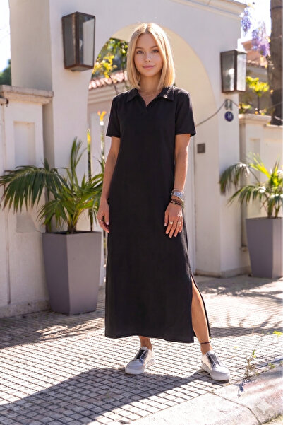 Yıldızistan Γυναικείο μαύρο άνοιγμα Full Fit Polo γιακά με κοντό μανίκι μακρύ...