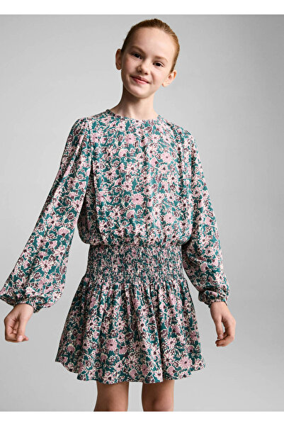 MANGO Kids Geblümtes Kleid mit gerafftem Detail