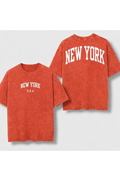ZAVIXO -Unisex Oversize T-Shirt New York Printed Vintage Washed 100% Cotton C...