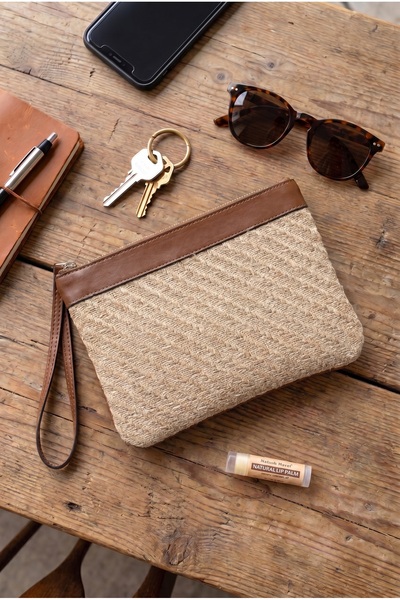 GLONDY Jolie Wicker Clutch Women's Portfolio Handbag Brown