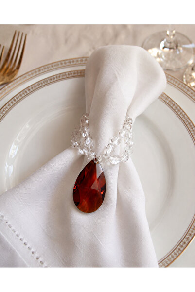 BYC TÜRKİYE Crystal Napkin Ring & Ring Set of 2 – Amber Hand-Cut Crystal Tip,...