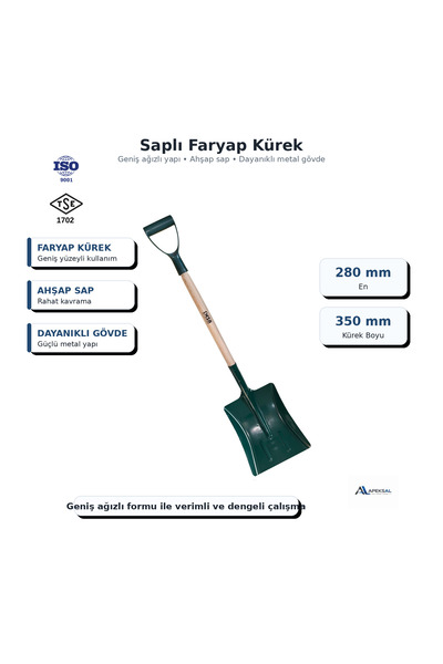 Sait Demirci Faryap Kürek Geniş Ağızlı Ahşap Saplı Dayanıklı Çelik Gövde Prof...