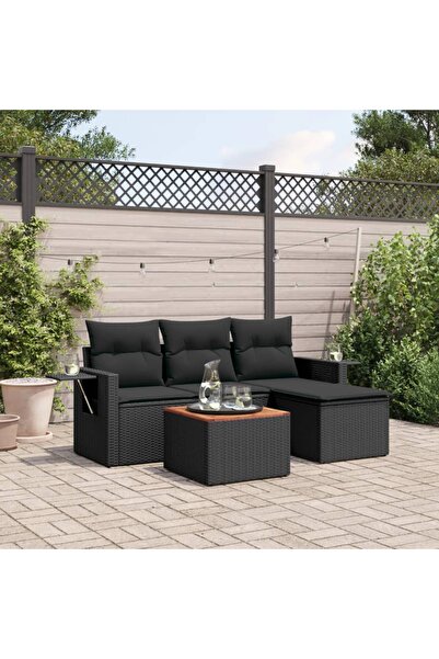 Concept Set mobilier de grădină cu perne, 5 piese, negru, poliratan