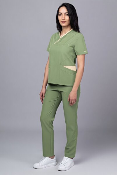 tag Costum medical ONYX Premium pentru femei, kaki cu căptușeală bej