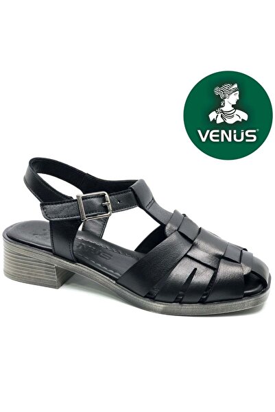 Venüs Turito Genuine Leather Comfort Orthopedic Women's Sandals Black