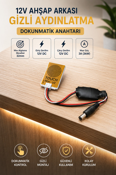 MELKO Ahşap-Taş Arkası 12V Dokunmatik Sensör Anahtarı