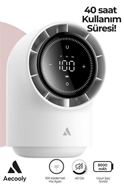 Aecooly TB01 Dijital LED Göstergeli Portatif Soğutucu Masa Fanı Beyaz